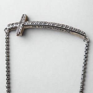 Inspirational Adjustable Silver and Rhinestone Dainty Holy Cross Bracelet